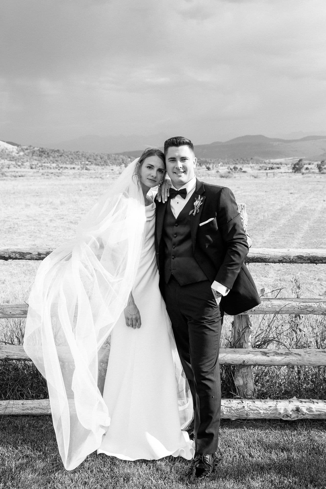 David and Rebekah on their wedding day, in black and white