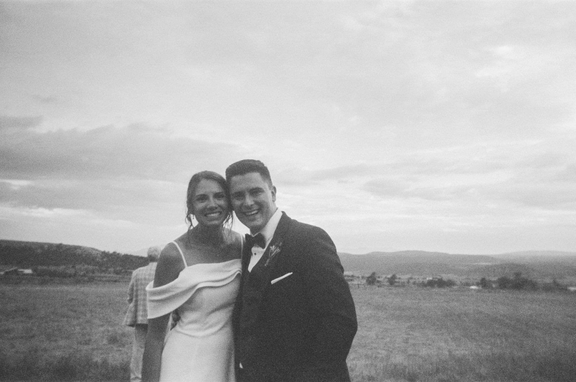 David and Rebekah in a field, on film